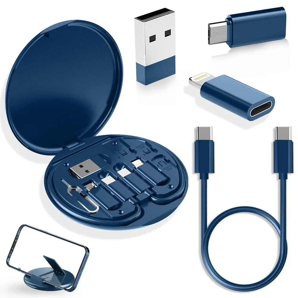 YANZIE USB Converter Kit Blue 12 inch cable 3 adapters SIM holder phone stand — product photo