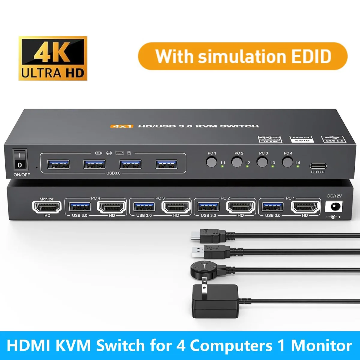 AUTYUE AUTYUE KVM401A 4-port HDMI KVM switch 4K 60Hz 2K 120Hz USB 3.0 — product photo