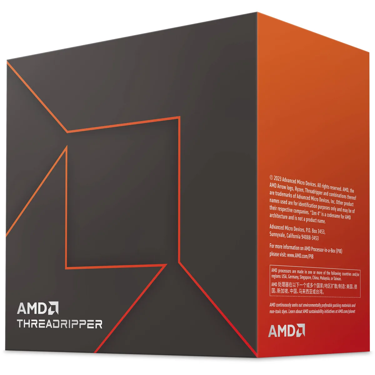 AMD Ryzen Threadripper 7960X processor in grey metal heatspreader with gold pins visible underneath