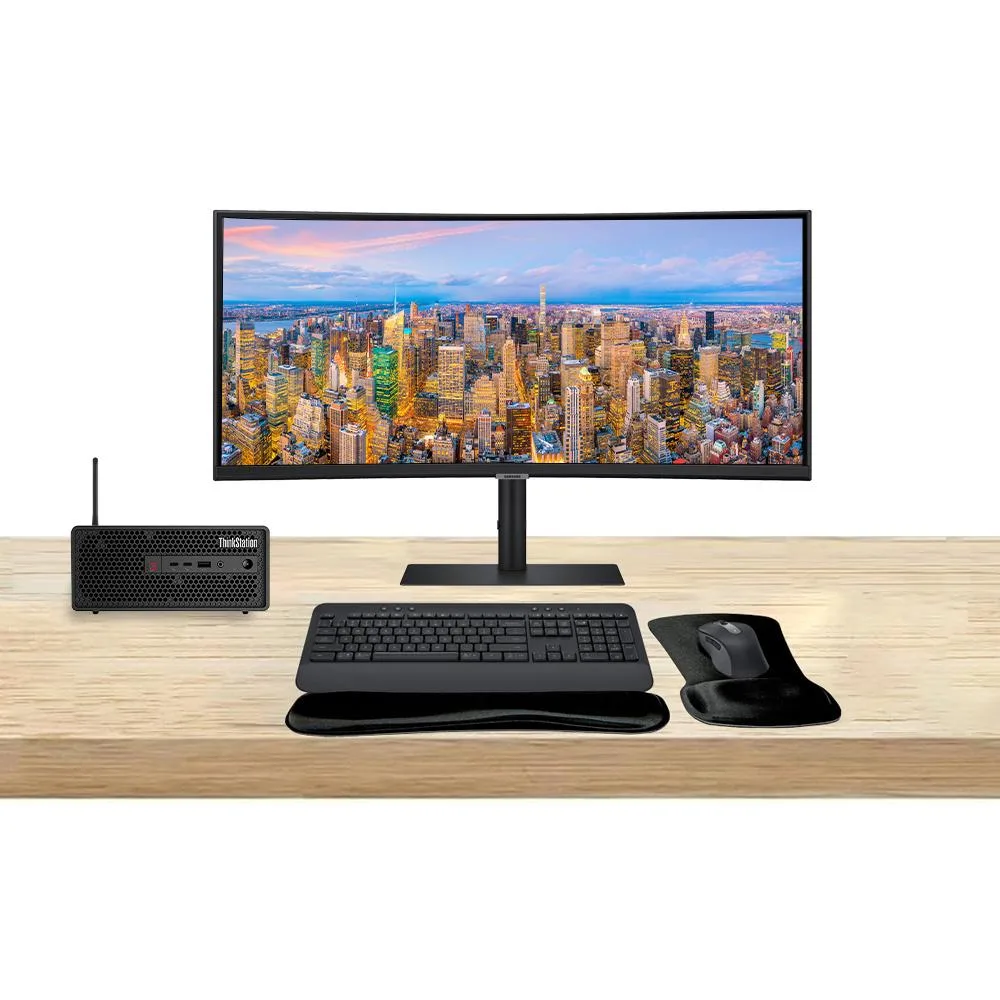 Lenovo Lenovo ThinkStation P3 SFF i7-14700 32GB 1TB T1000 8GB DDR6 ViewFinity S95UC 49 MK650 T2U Plus — product photo
