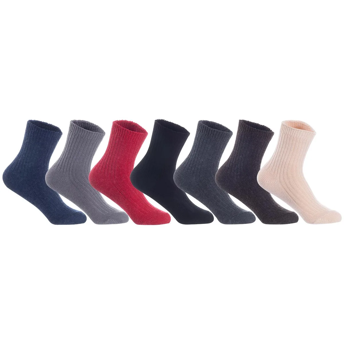 Three pairs of orange wool crew socks folded together