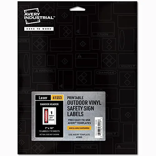 Avery Avery 61553 Industrial Adhesive Vinyl Signs 15ct 7" x 10" Danger Header — product photo
