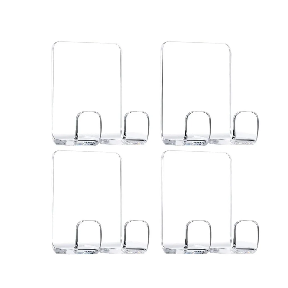 Four clear acrylic double hooks with adhesive backing