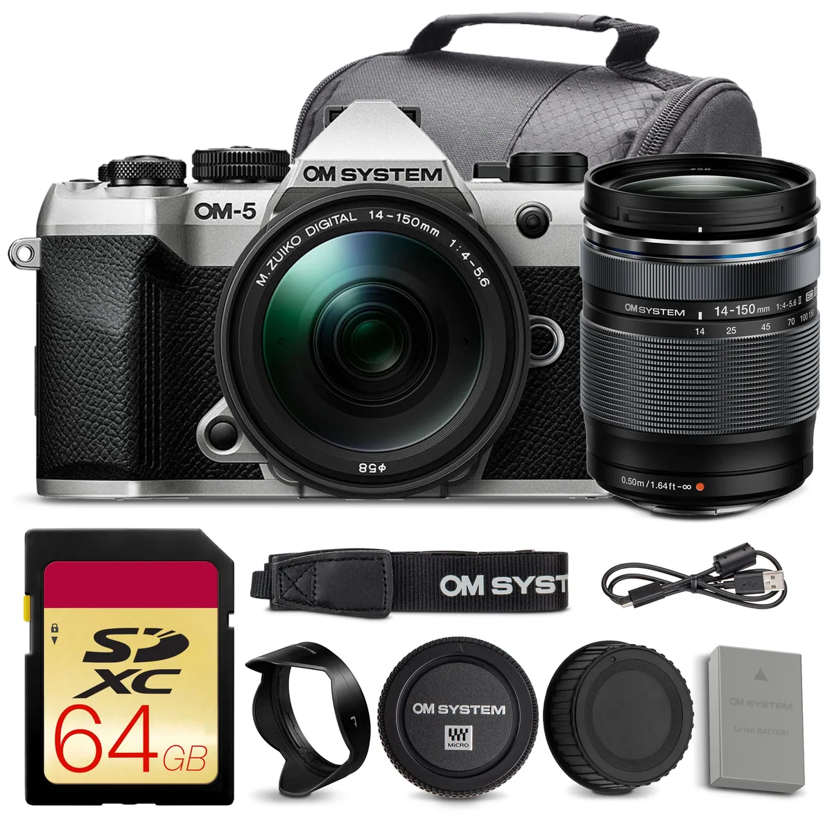 OM System OM System OM-5 Mark II 14-150mm f/4-5.6 II Kit 64GB Bag — product photo