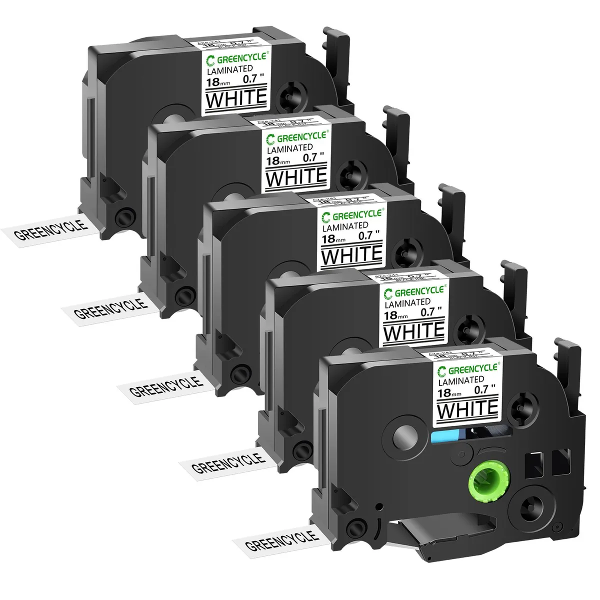GREENCYCLE GREENCYCLE TZe-241 18mm 8m 5 Pack Black on White Laminated Printer Ribbon — product photo