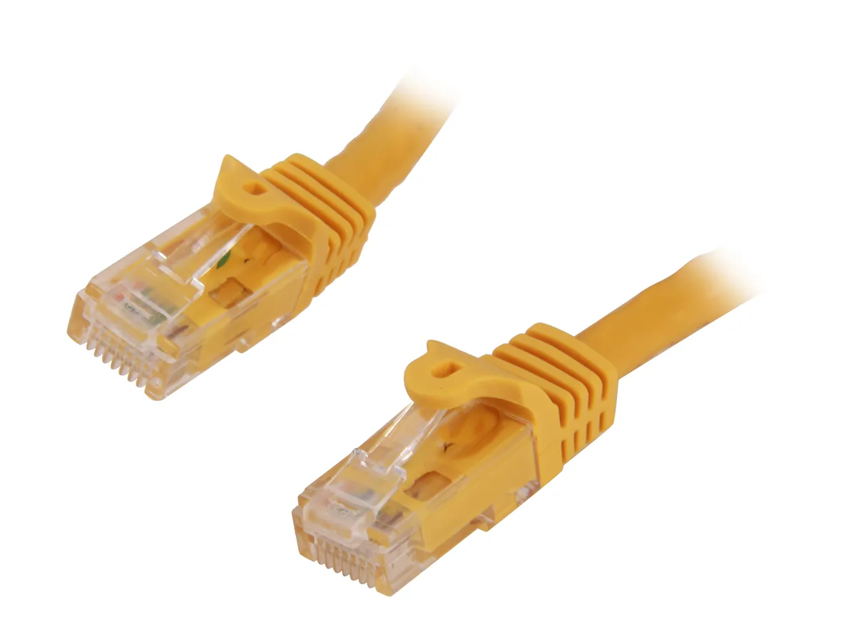 Yellow 25 ft Cat6 Ethernet patch cable with snagless RJ45 connectors