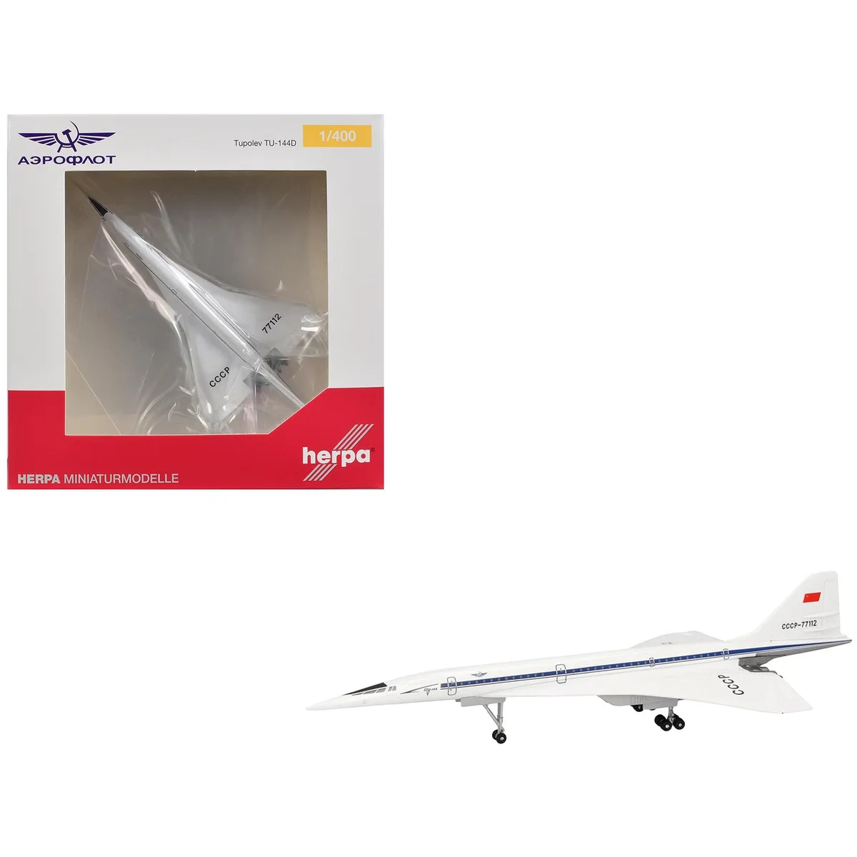 Herpa Herpa Tupolev Tu-144D Aeroflot CCCP-77112 1/400 Diecast Airplane — product photo