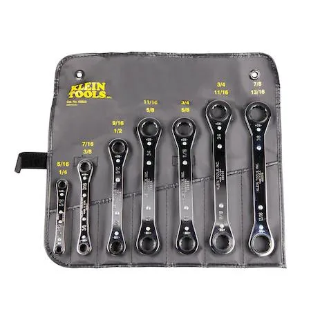 Klein Tools 68222 seven-piece chrome box-end wrench set in roll
