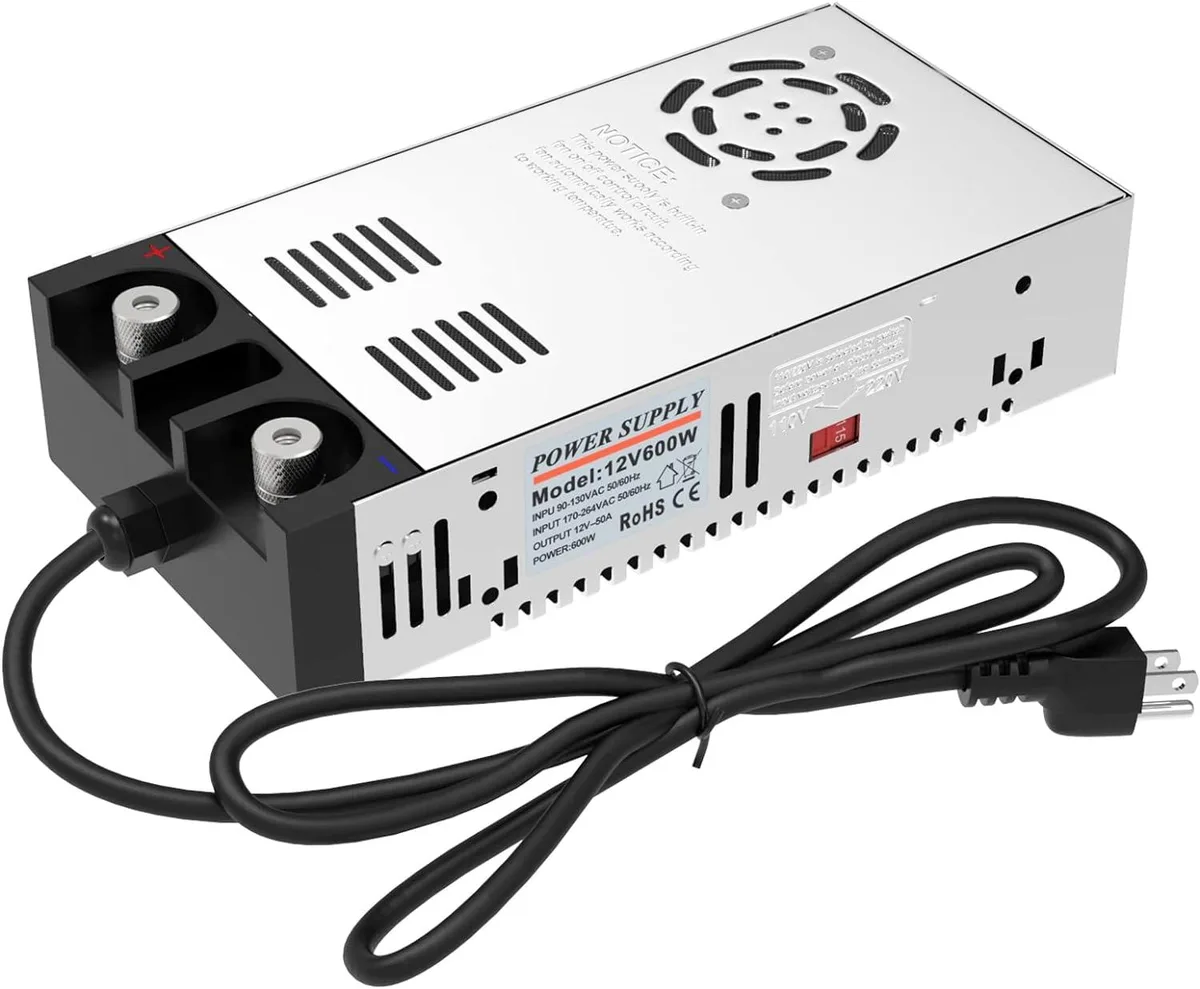Silver aluminium box with built-in fan and terminal clamps