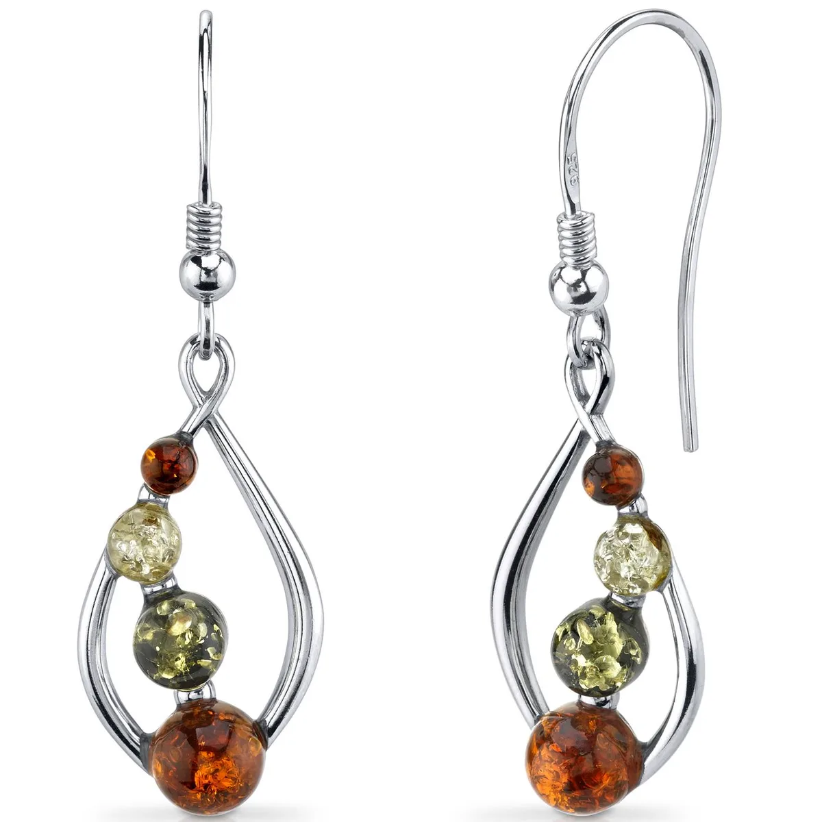 Oravo Oravo Baltic Amber Open Leaf Earrings Sterling Silver Multicolored SE8494 — product photo