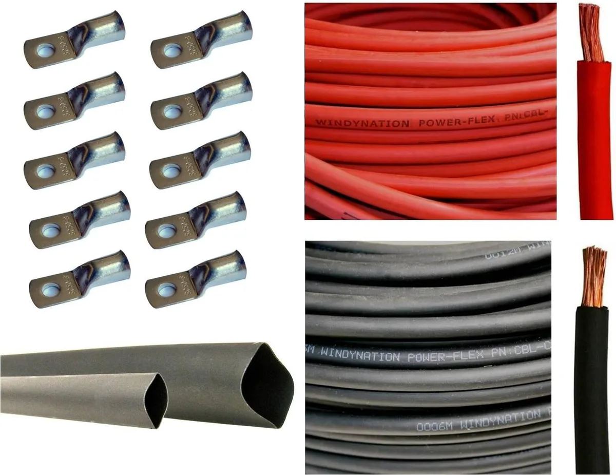 WUQ WUQ 1/0 AWG Pure Copper Battery Cable Kit with Lugs &amp; Heat Shrink — product photo