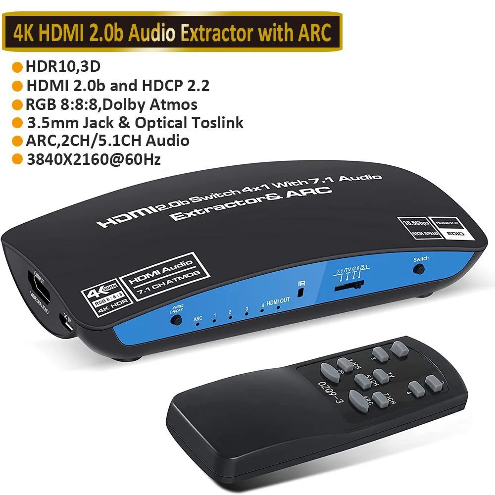 WRIARICH WRIARICH OZQ9-1 4K 60Hz HDMI Switch 4x1 Audio Extractor — product photo