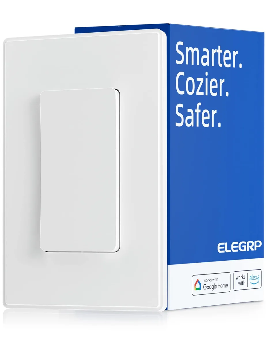 White wall-mounted smart timer switch with matte finish and push button, IP44 rated