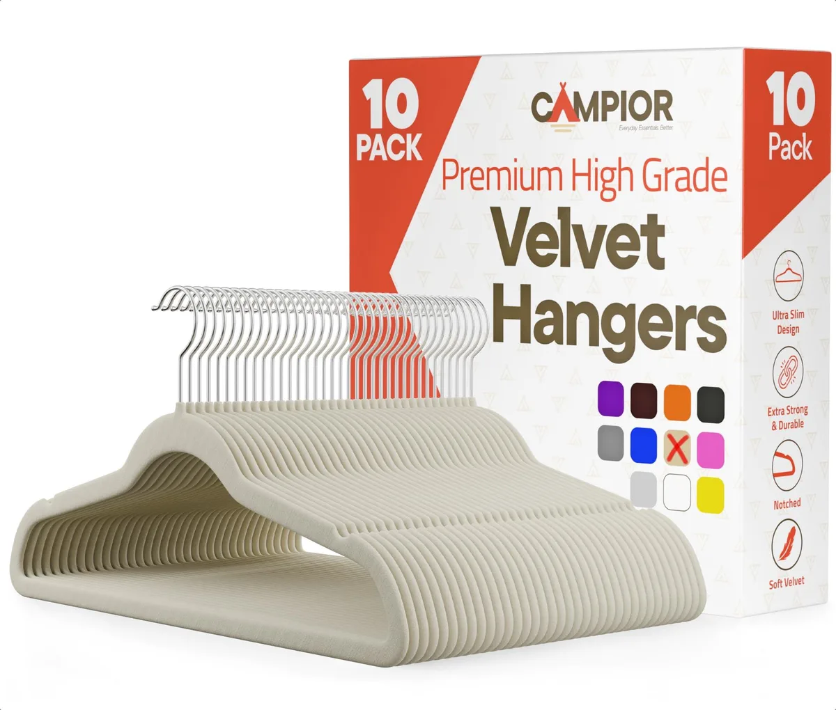Ivory Velvet Hangers 10 Pack 360° Swivel Hook — product photo