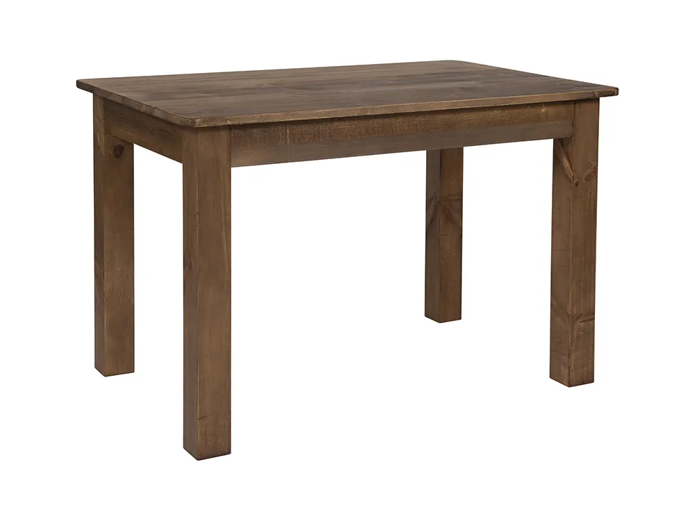 Rectangular antique rustic solid pine farm dining table, brown finish, 46 by 30 inches