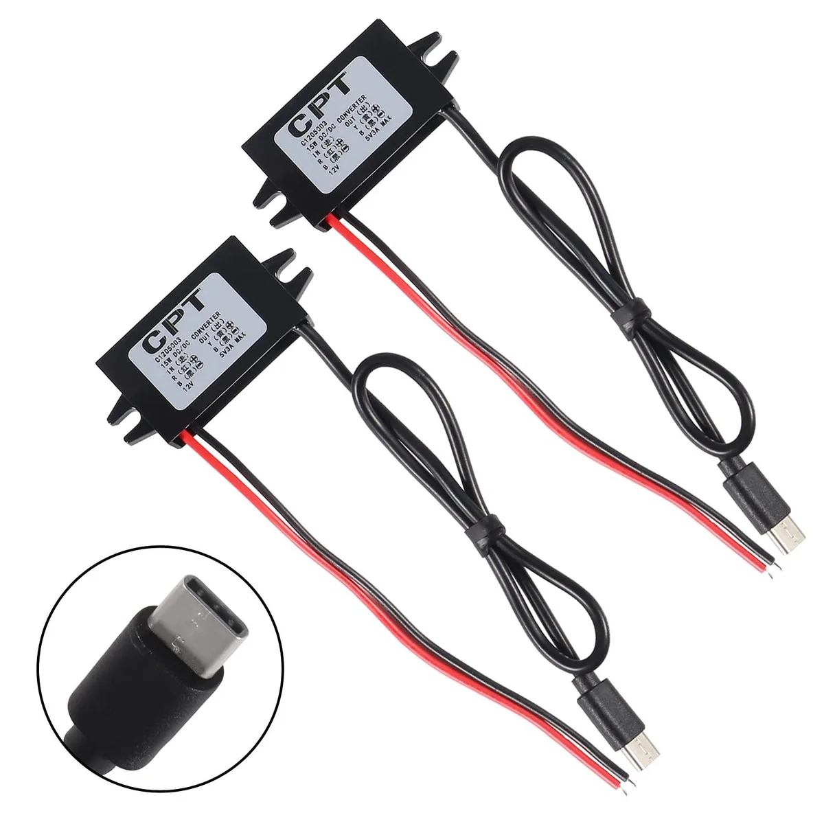 KEHIPI KEHIPI 2pcs DC-DC 12V/24V to 5V 3A 15W Type-C Power Adapter — product photo