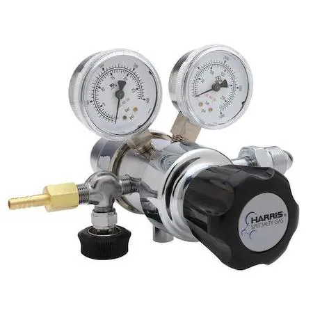 Brass two-stage CO₂ regulator with chrome finish and dual gauges
