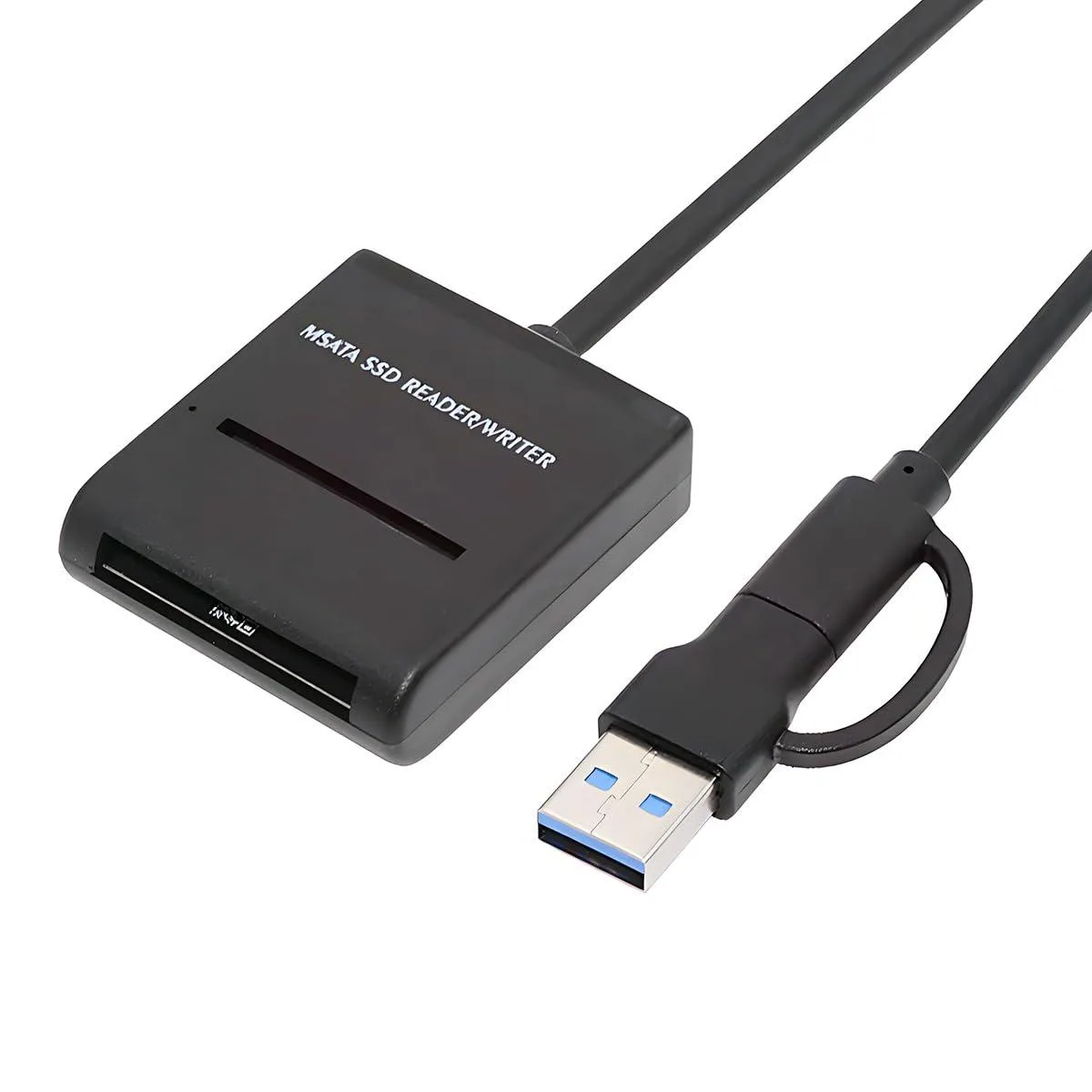 Aluminium enclosure cable with USB-C and USB-A plugs for mSATA SSD