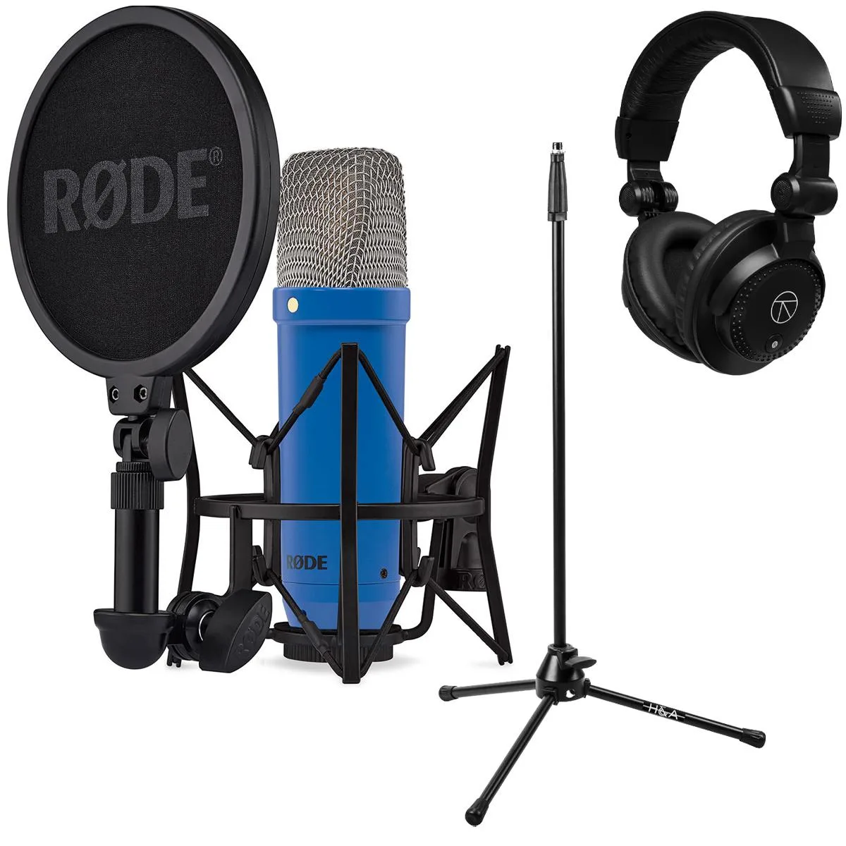 RODE Microphone RODE Signature Series NT1 Cobalt Bundle with Stand and TAPH100 Headphones — product photo