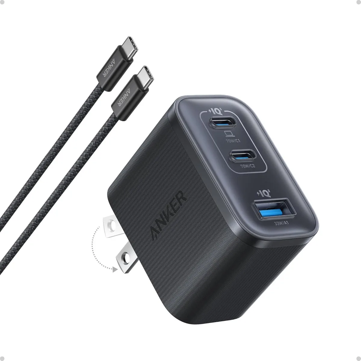 Anker Anker B121A 70W 3-Port USB-C GaN Charger Black with Cable — product photo