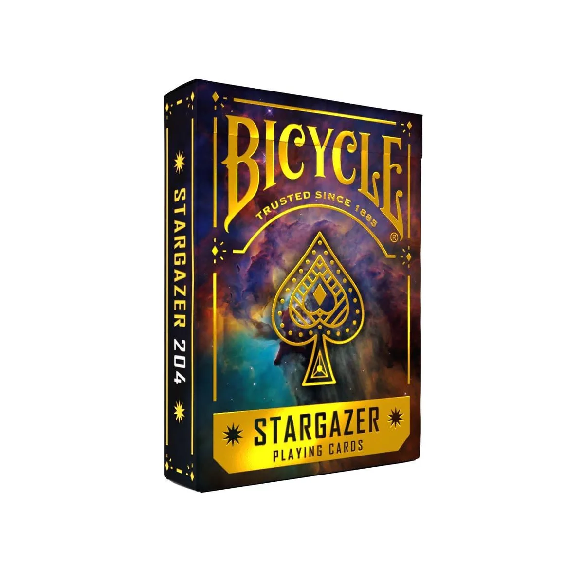 Bicycle Stargazer 204 playing cards in premium gold-foil tuck case with cosmic nebula design