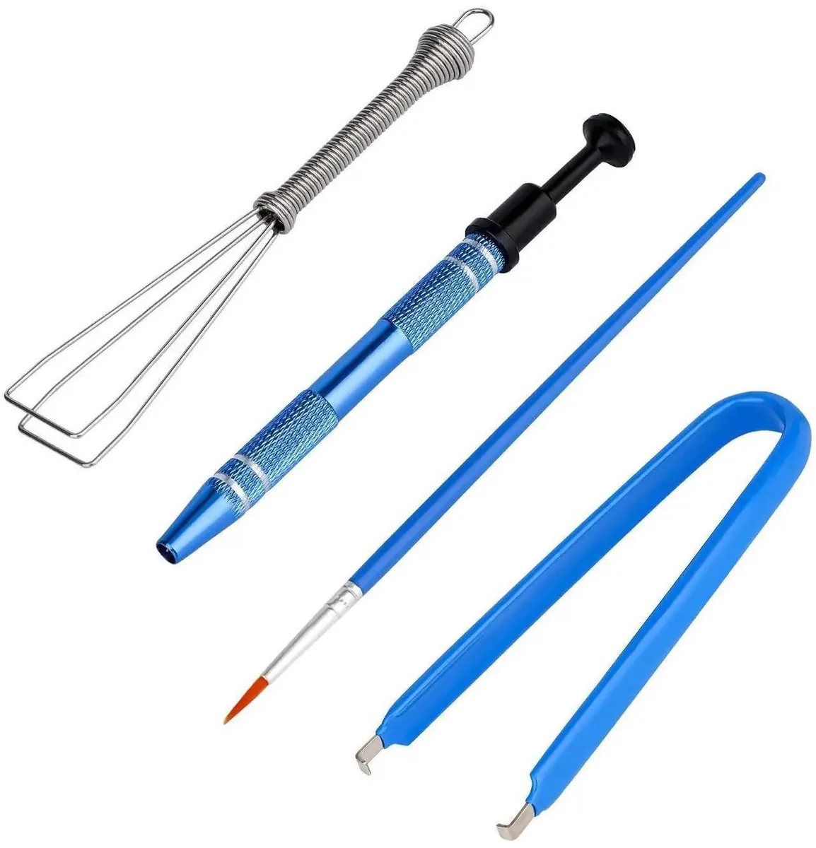 Blue tool kit with keycap puller, switch clamp, stem holder and lube pen