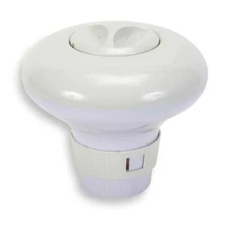 White plastic pool chemical dispenser, cylindrical shape