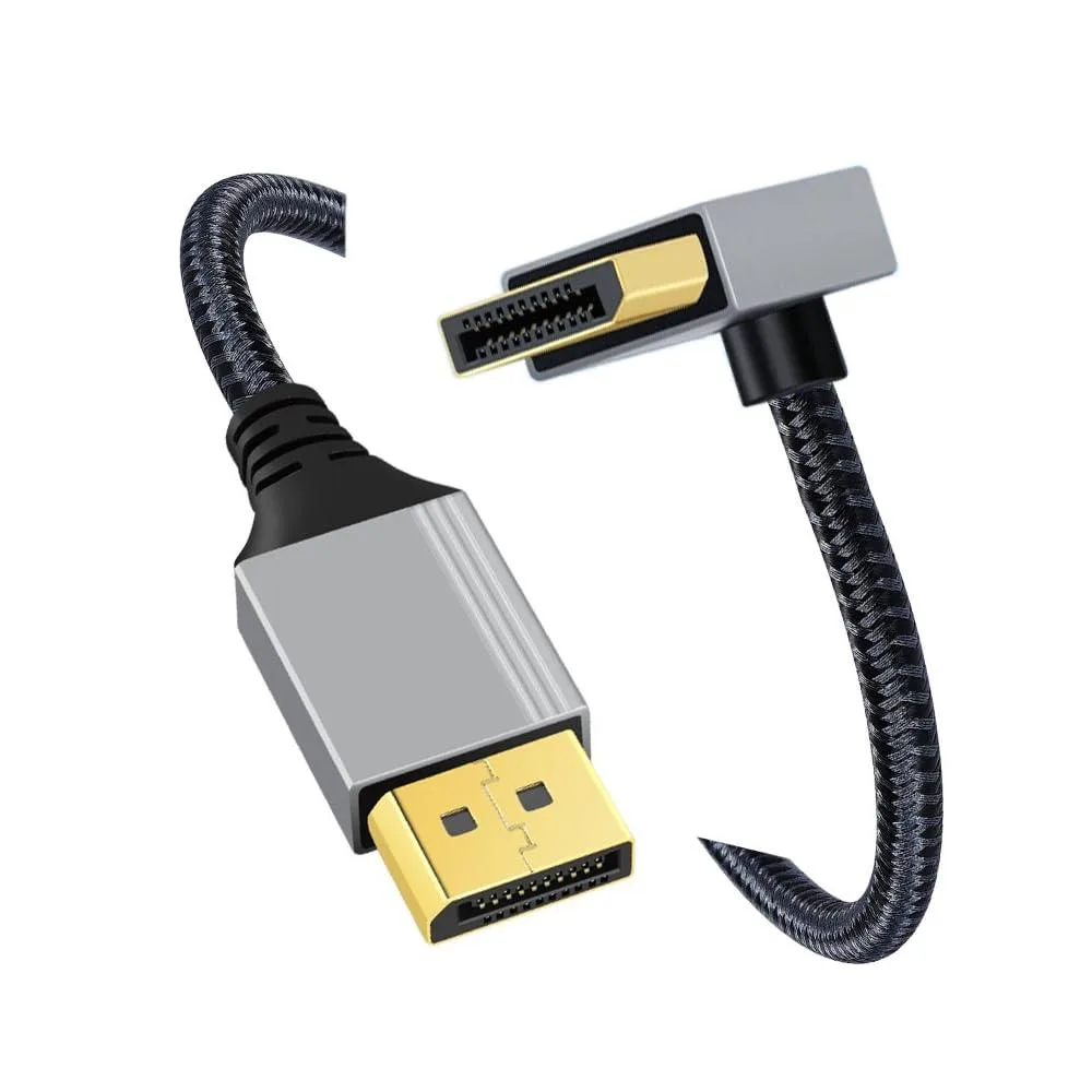 Vszerda Vszerda Down Angled DisplayPort Cable 4K 60Hz 90 Degree Silver Sleeve 200cm — product photo