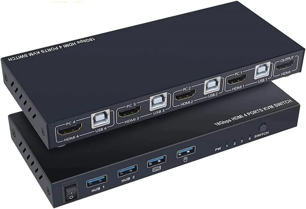 Corn Electronics Corn Electronics KVM Switch HDMI 2.0 4 Port 4K@60Hz USB Hub Wireless — product photo