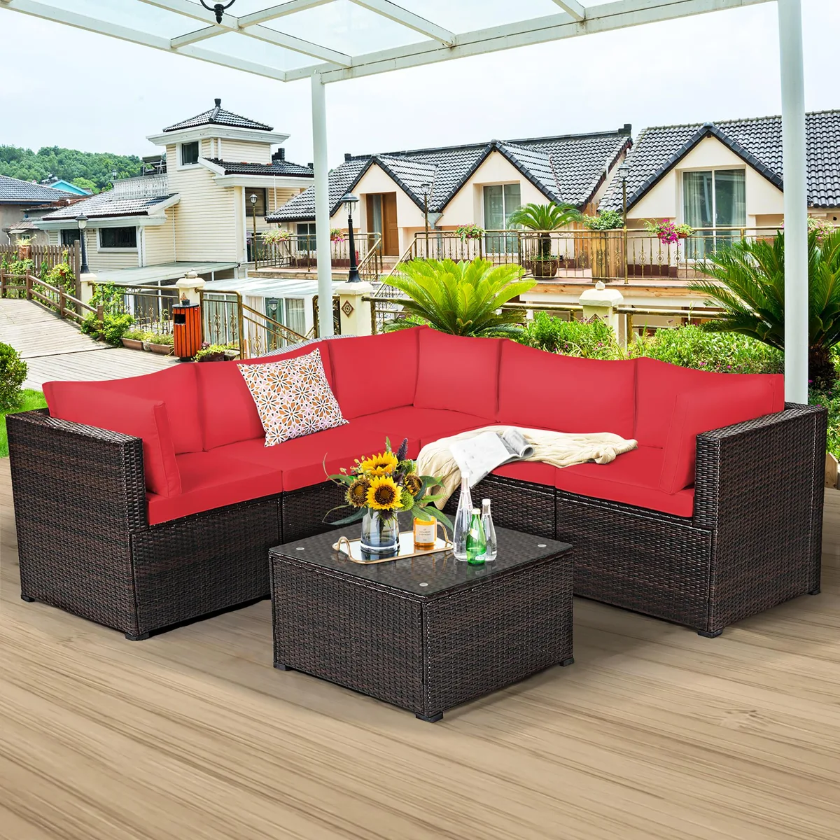 Costway Costway 6-Piece Rattan Patio Furniture Set Red — product photo