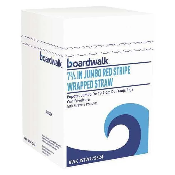 Boardwalk Boardwalk Jumbo Straws 7 3/4" Red/White 500/Pack 24 Pack/Carton BWKJSTW775S24 — product photo