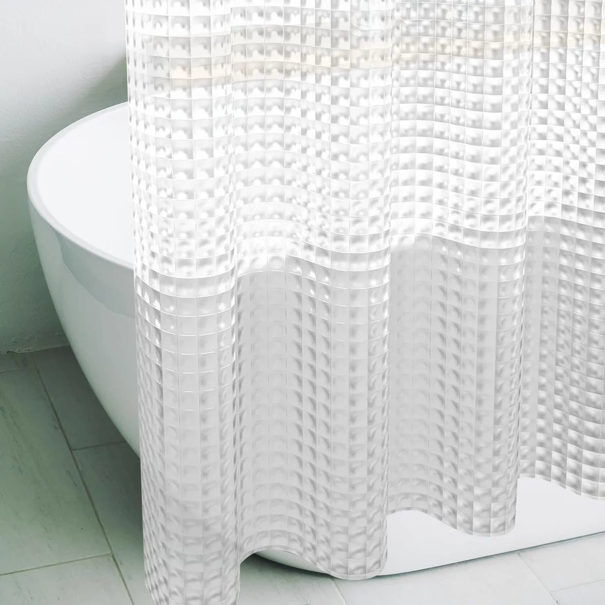 Clear 3D crystal shower curtain liner with rustproof metal grommets and weighted magnets