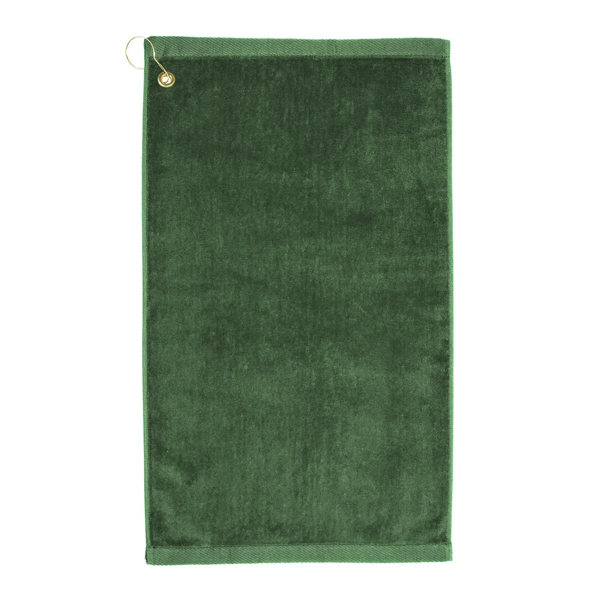 Green velour golf towel with corner hook and grommet