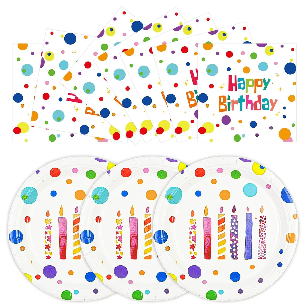 Square white paper plates with candle print, 25 count