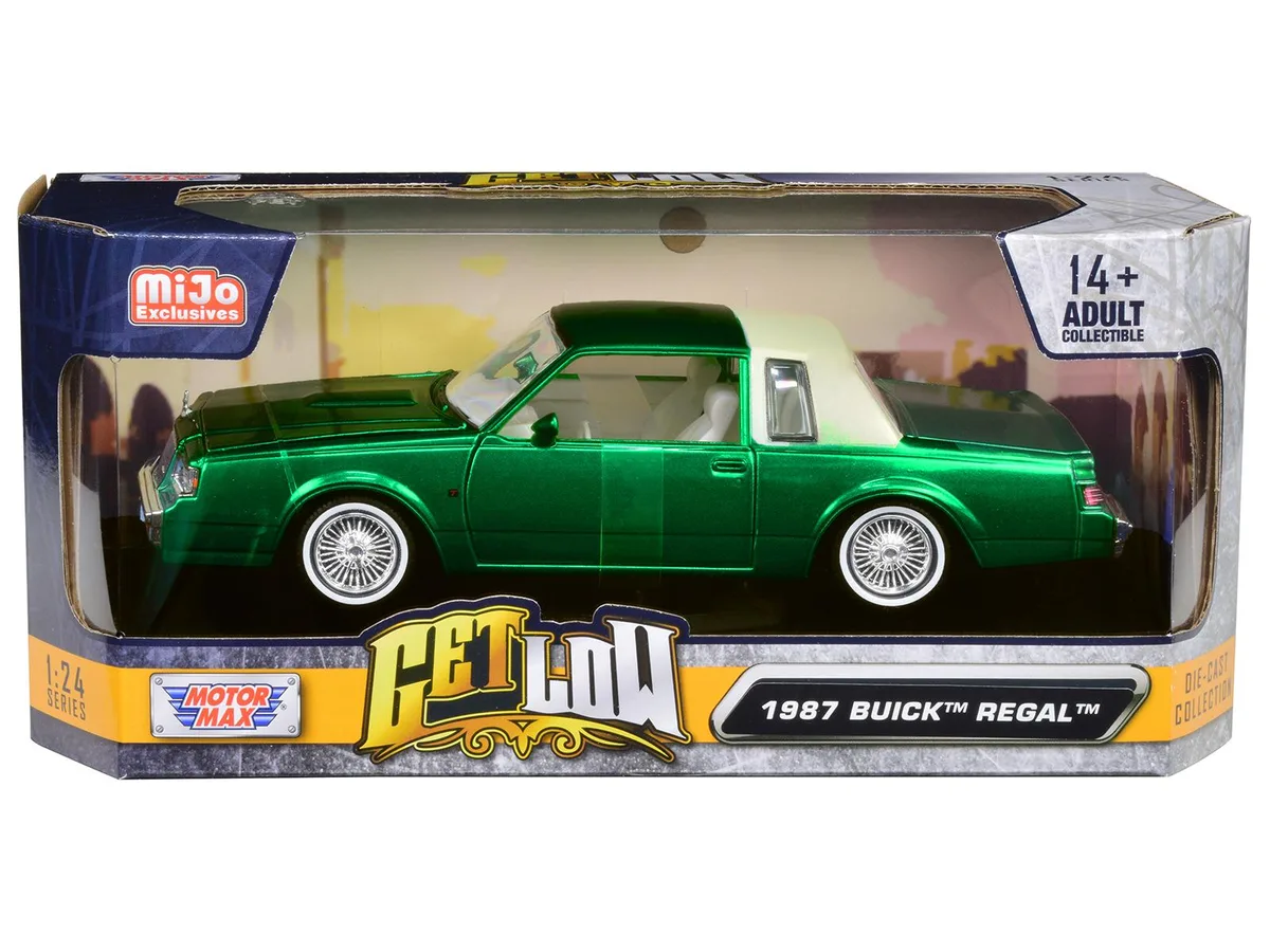 MOTORMAX MOTORMAX 1987 Buick Regal Green Metallic White Interior Get Low 1/24 Diecast — product photo