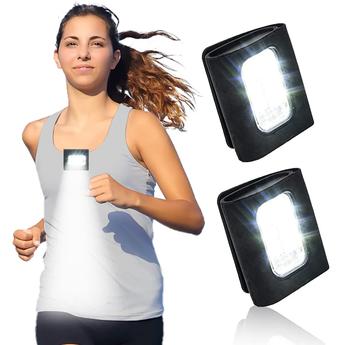 Two black clip-on LED lights with magnetic backs and silicone covers