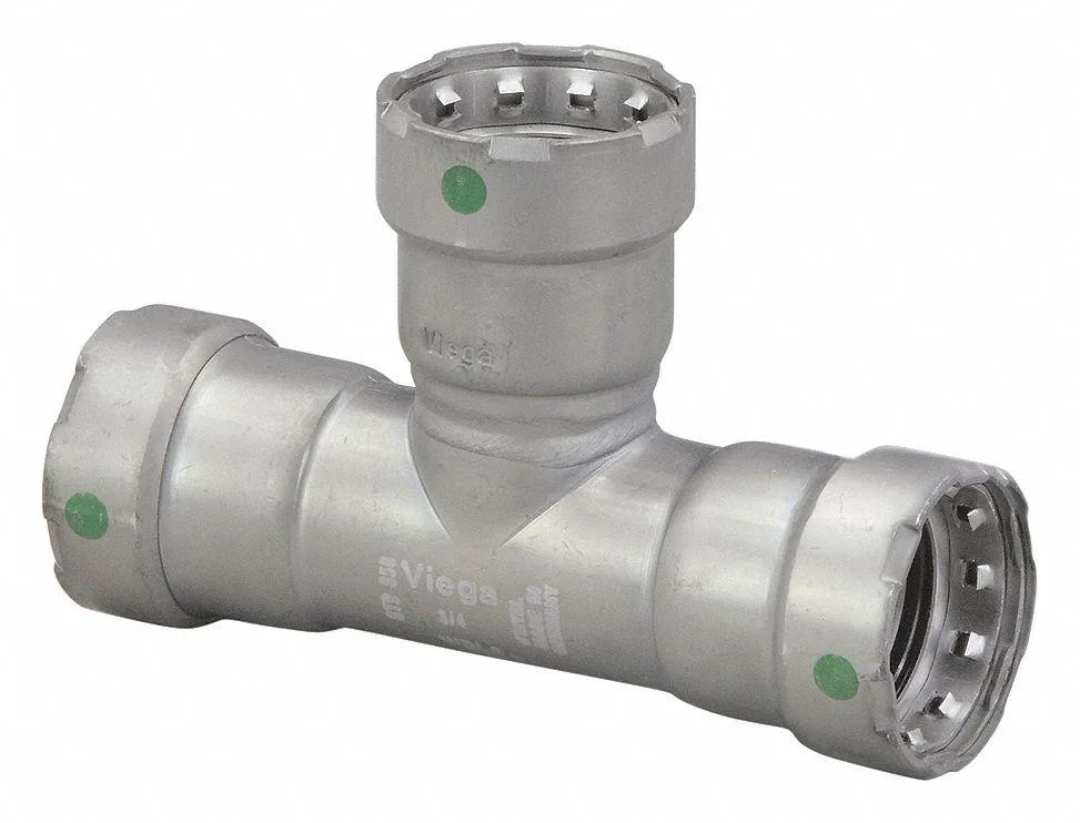 Zinc nickel-plated steel reducing tee with three press-fit ends