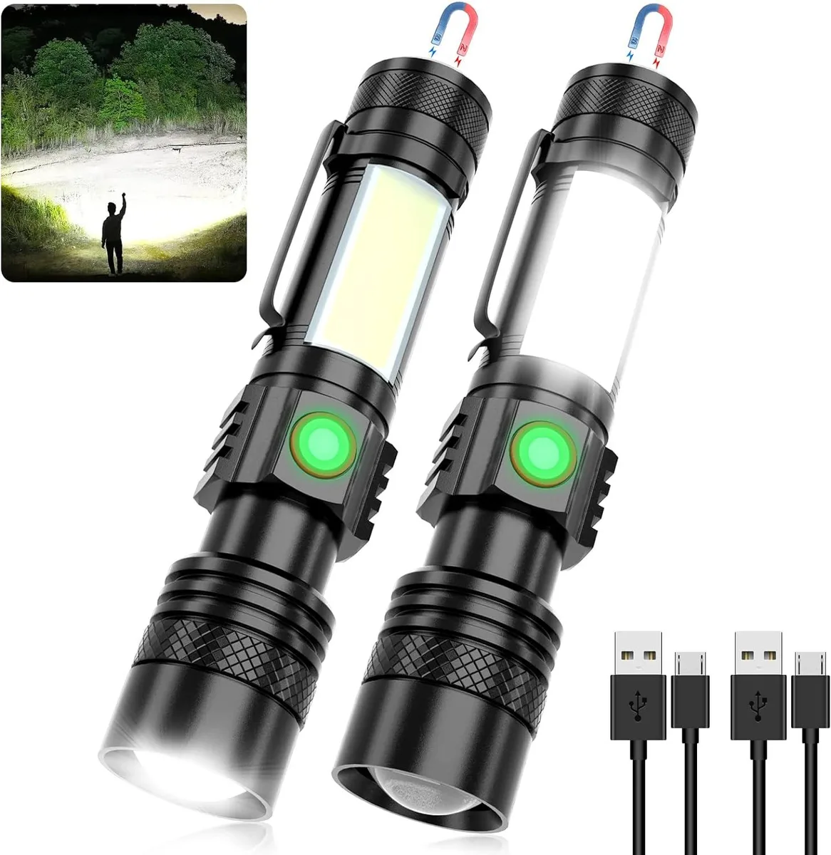 lelisten lelisten USB Rechargeable Flashlight Magnetic COB Sidelight Zoomable 6 Modes 1000 Lumens — product photo