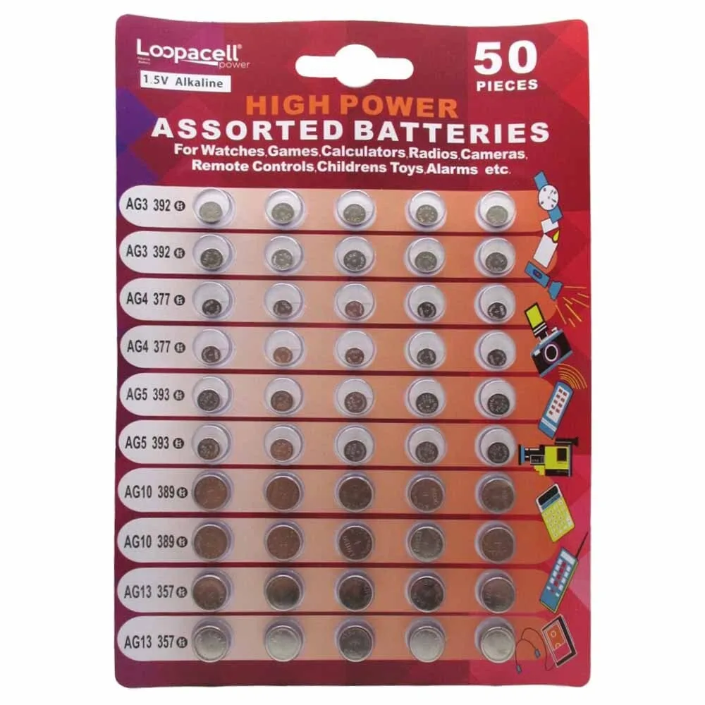 No Sew No Sew Loopacell Assorted Alkaline Button Cells 1.5V 50 Count — product photo
