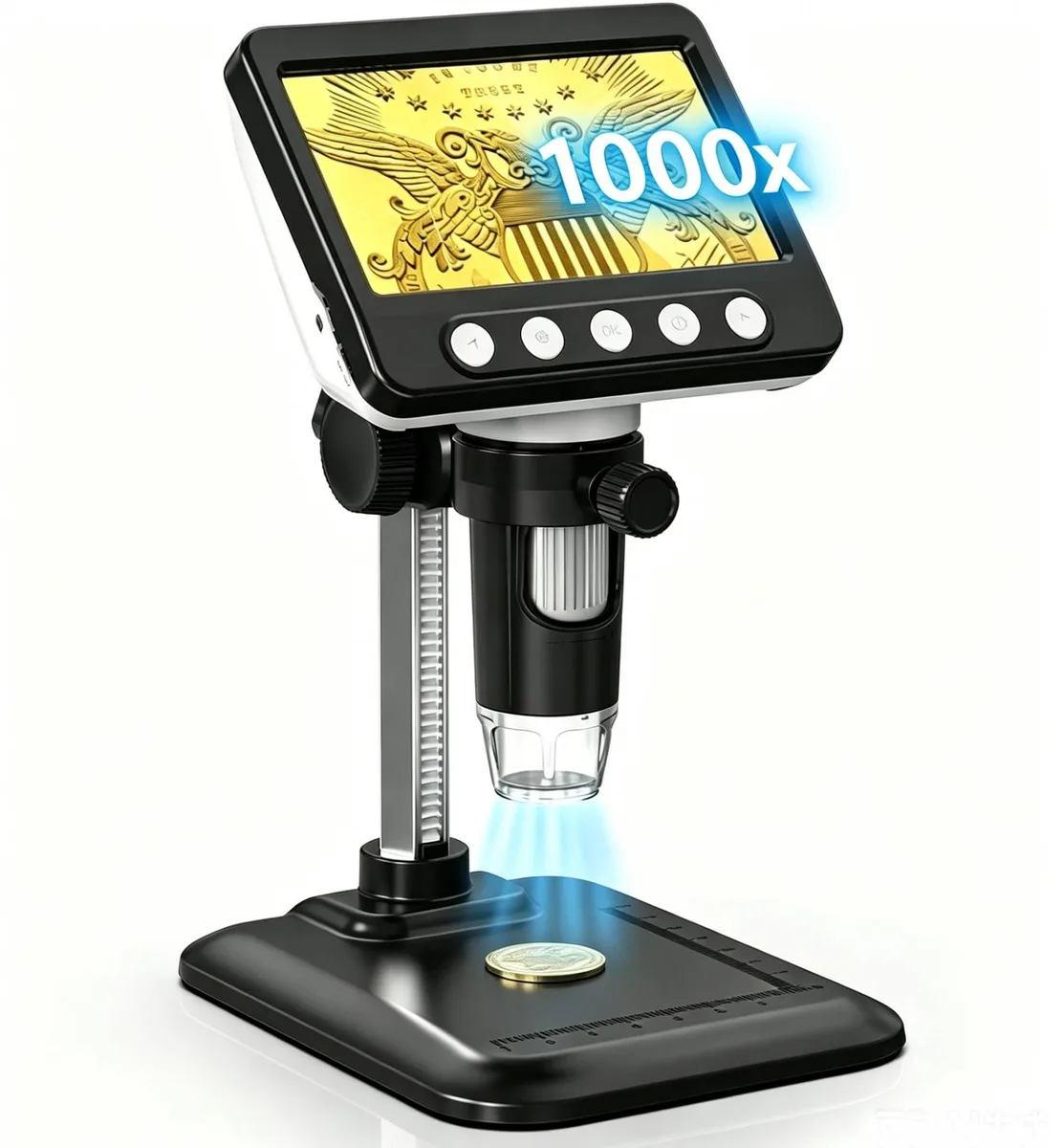 Black plastic digital microscope with 4.3 inch LCD screen and adjustable stand, 12 pack