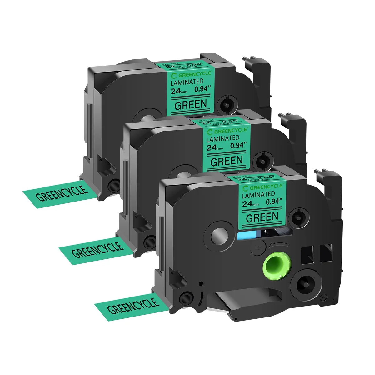 GREENCYCLE GREENCYCLE TZe-751 24mm 0.94in Black on Green Laminated Tape 3 Pack — product photo