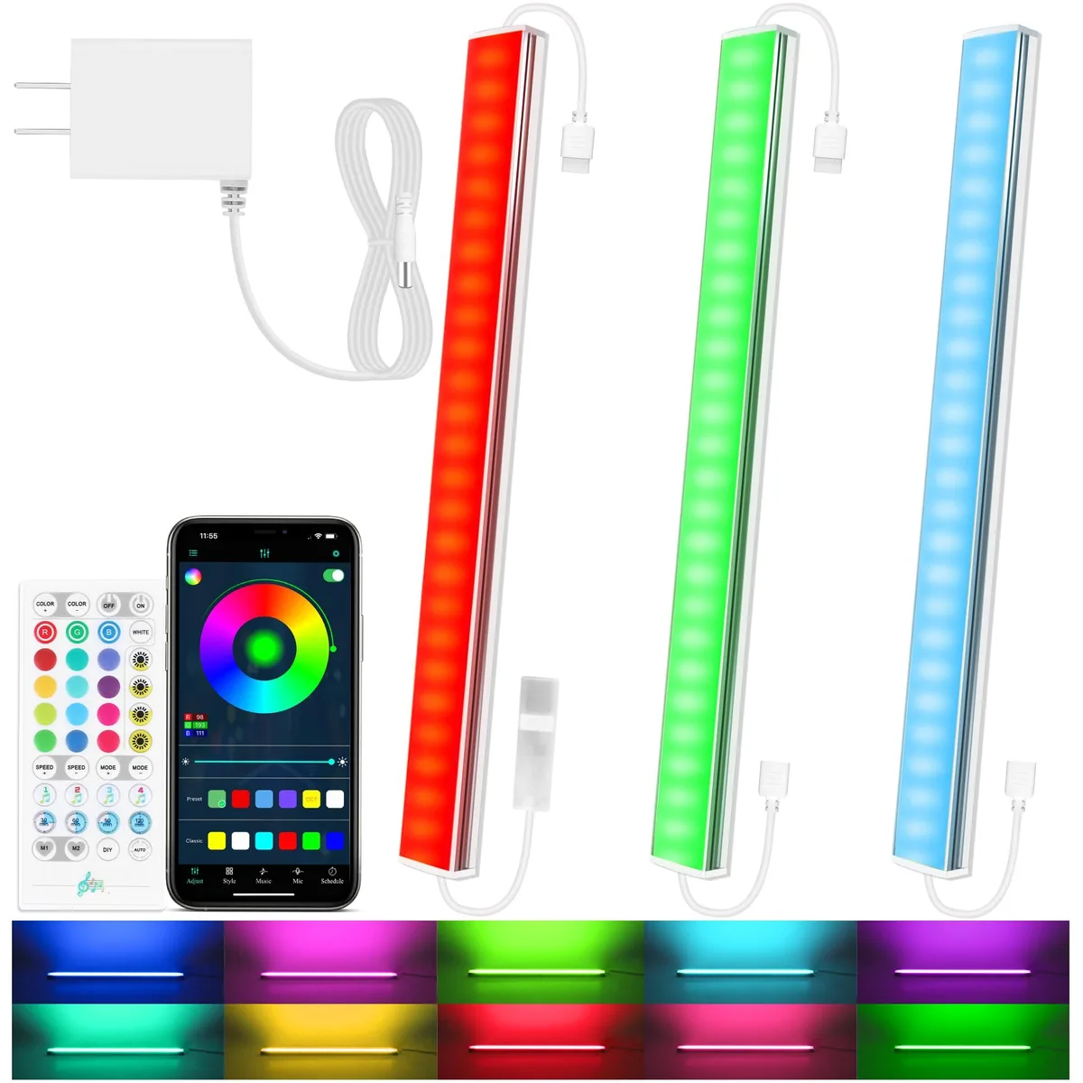  Benreom 3 Pcs RGB Under Cabinet Light Kit, 12in Bars, App &amp; Remote Control — product photo