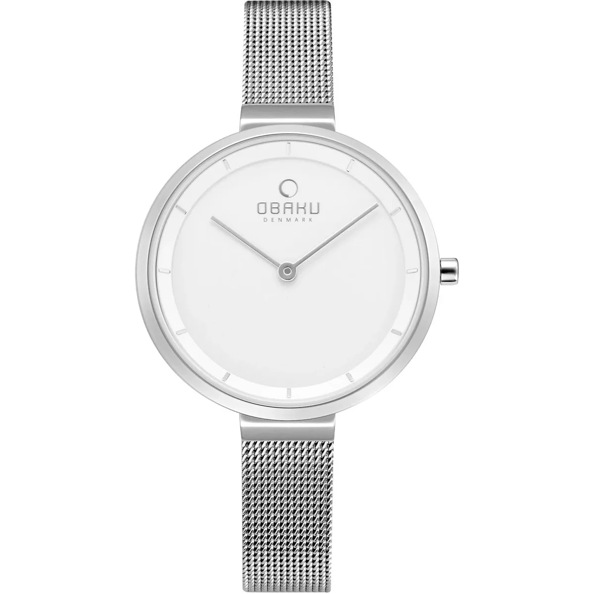 Obaku white dial quartz watch with stainless steel case and bracelet
