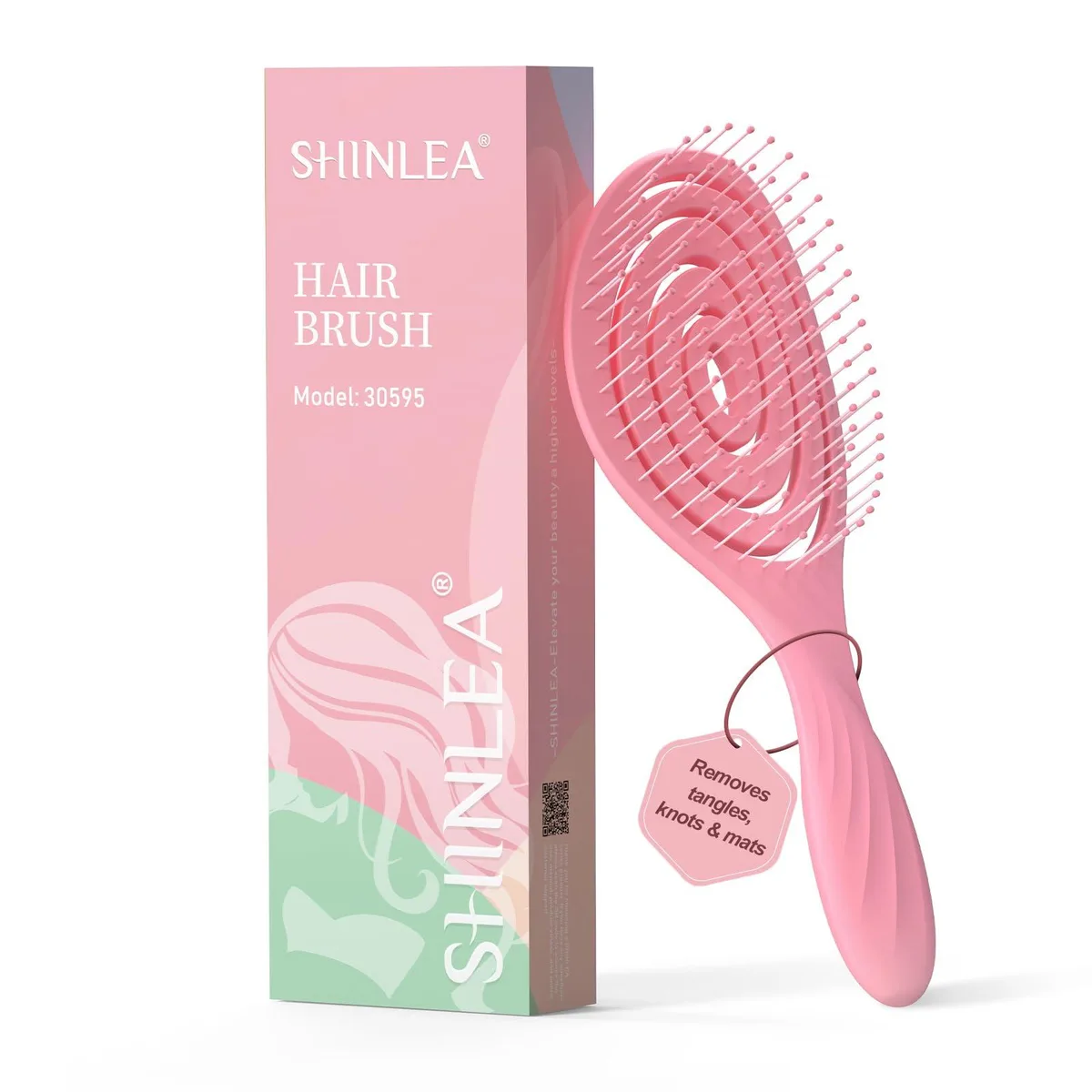 Pink vented detangling hair brush with spiral nylon bristles