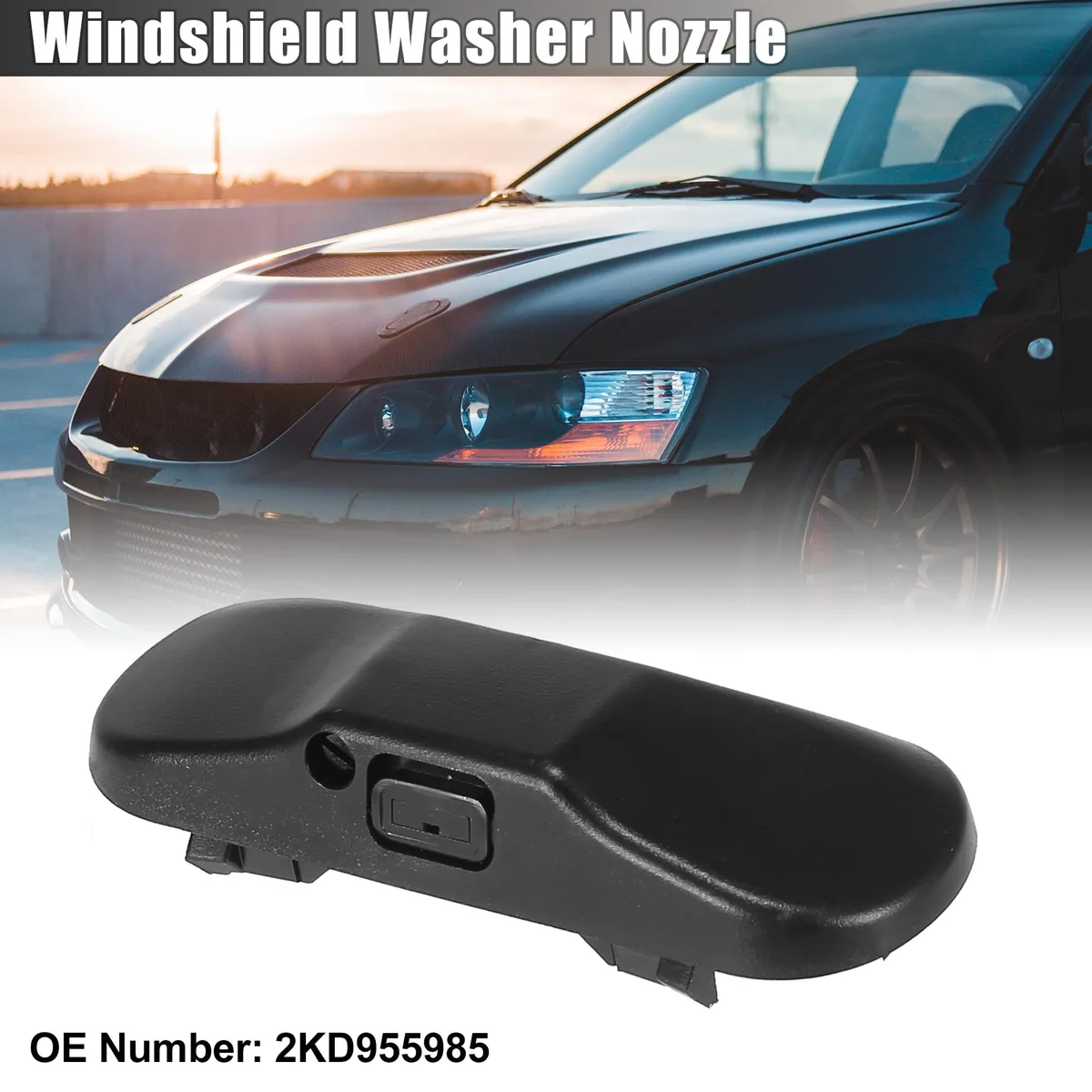 Small black plastic windshield washer nozzle with single spray hole