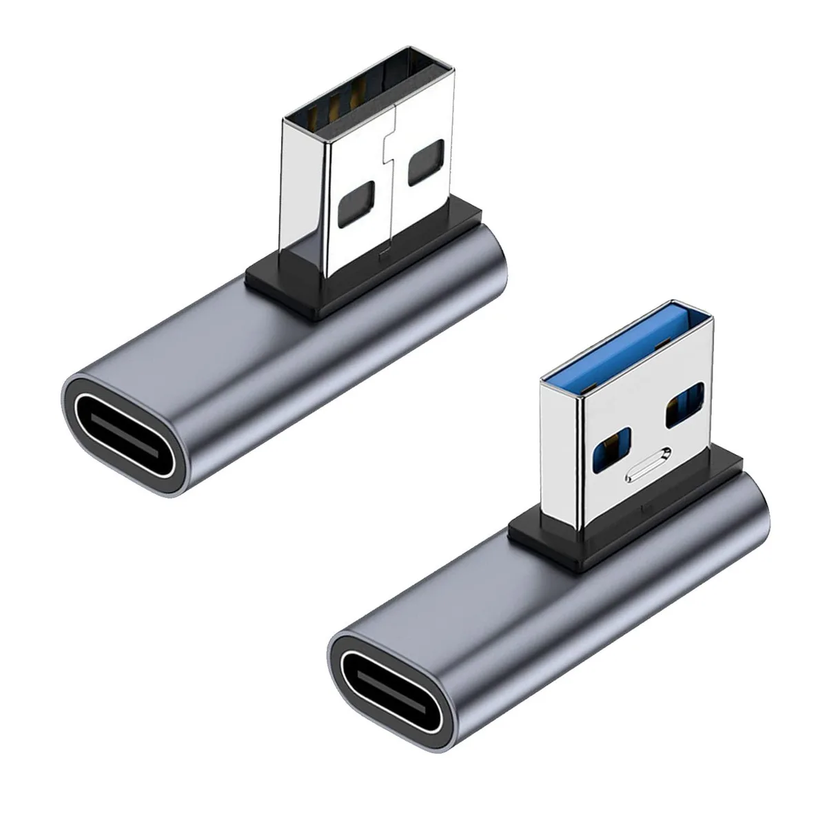 AreMe USB C Female to USB A Male 90° Left/Right Angle Adapter 2 Pack — product photo