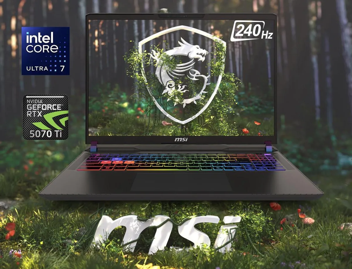 MSI MSI Vector 16 HX AI gaming laptop Core Ultra 7 255HX RTX 5070 Ti 64GB 1TB Gray — product photo