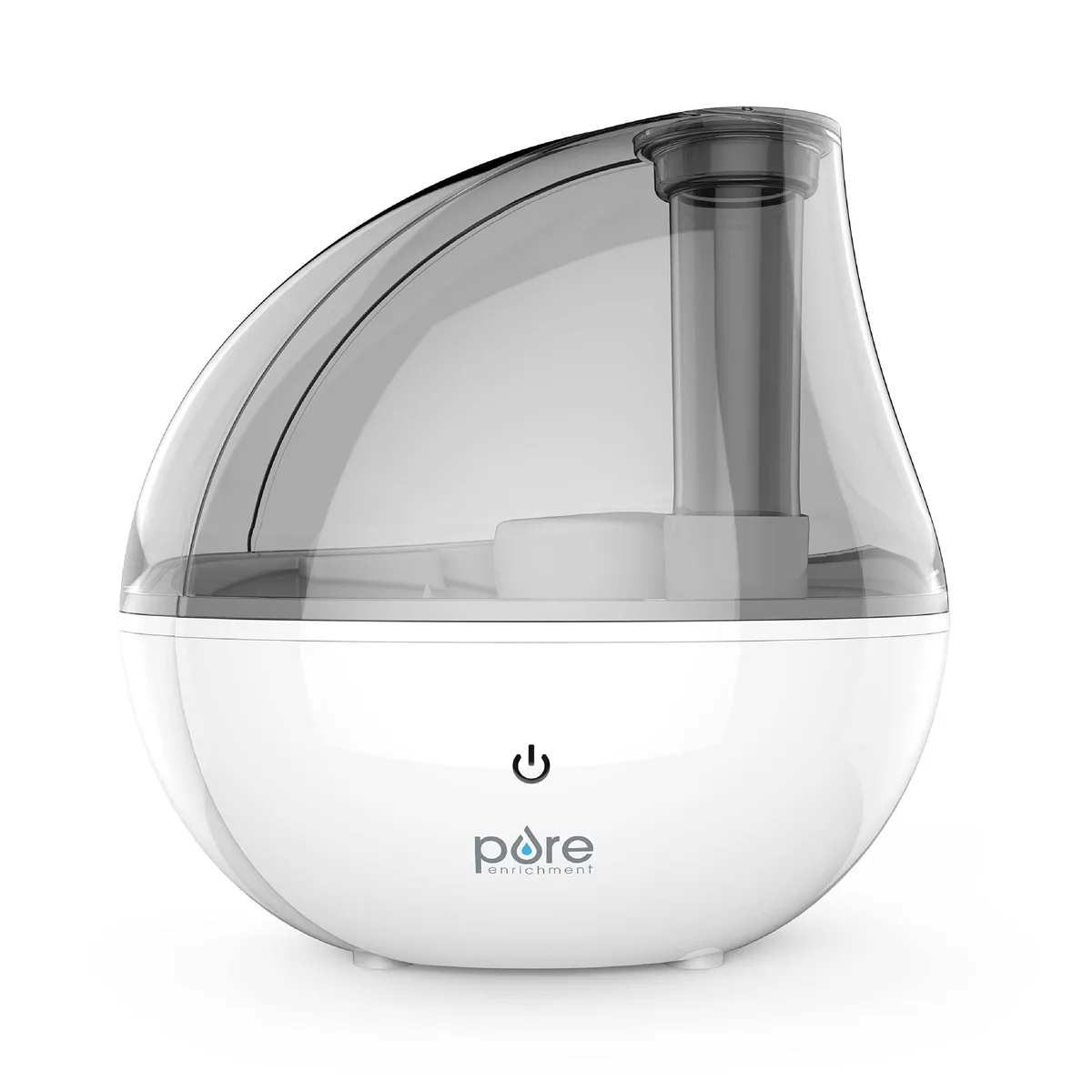 Silver ultrasonic cool-mist humidifier with 1.5 L water tank and 360° mist nozzle