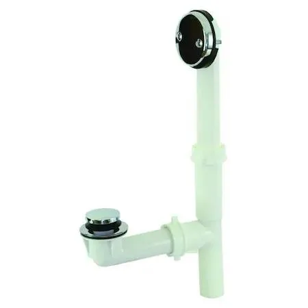 White polypropylene tip-toe bath drain with chrome-plated overflow plate