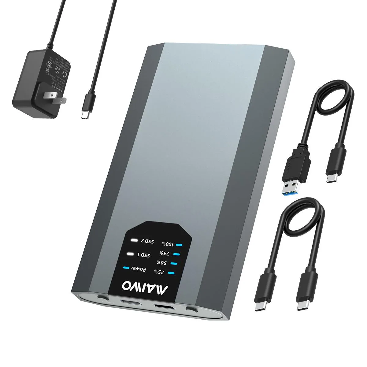 MAIWO MAIWO Dual NVMe Clone Enclosure USB3.2 Gen2x2 20Gbps 2-Bay Grey — product photo